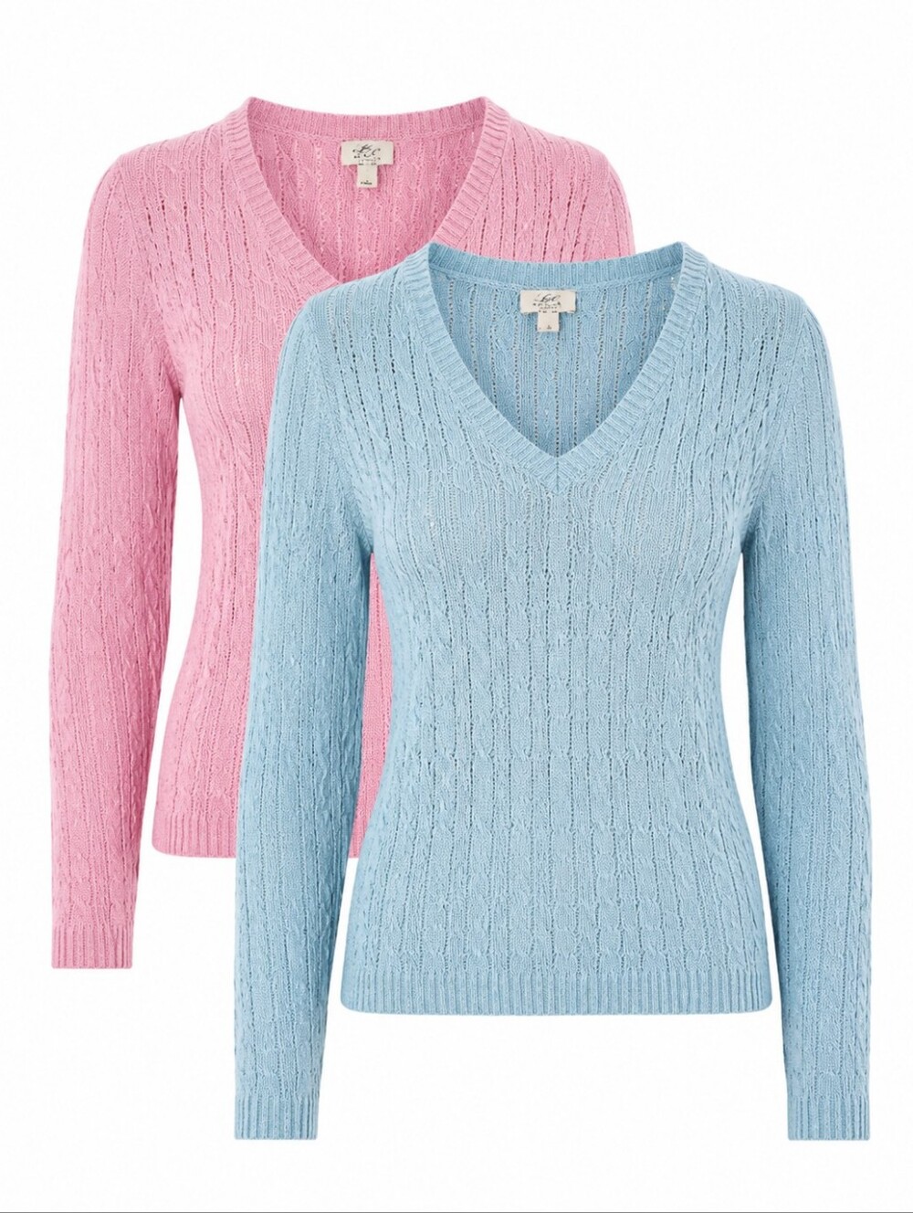 LOFT | 2 Pack Pointelle V-Neck Knit Rabbit Hair Sweaters Pink Blue Bundle | S - Picture 1 of 11